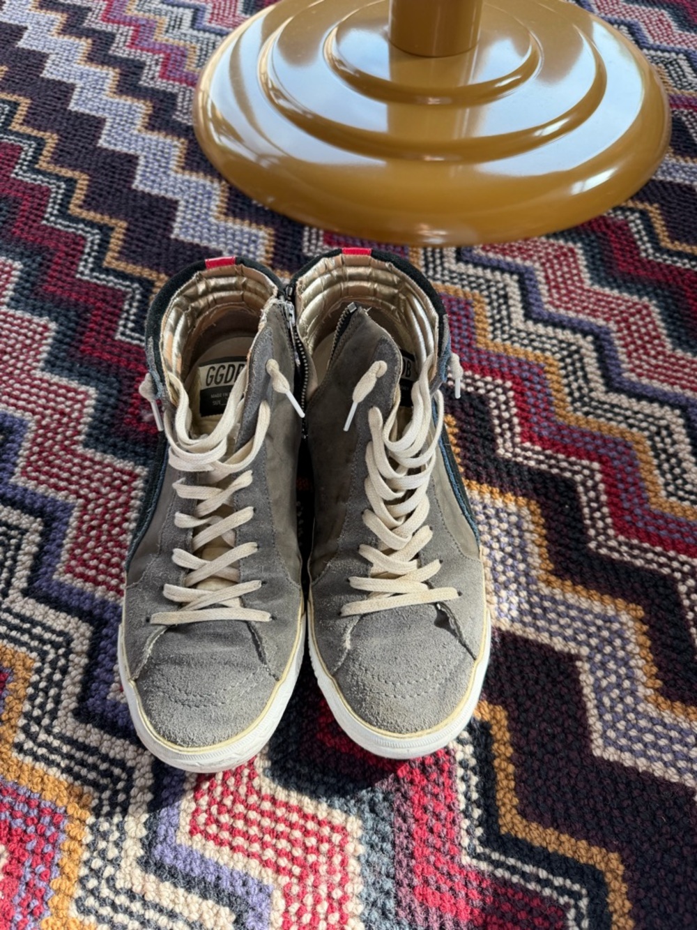 Golden Goose Men’s Gray Suede High-Top Sneakers with Cream Laces